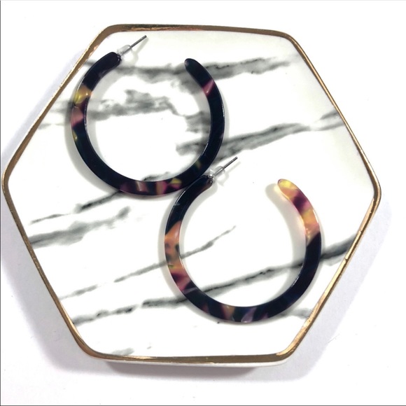 Pink Yellow Purple Tortoise Shell Hoop Earring - Picture 2 of 4